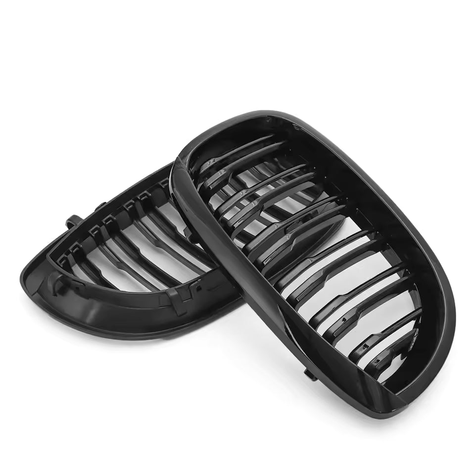 BMW 3 Series E46 2 Door Gloss Black Double Slat Front Grills (2003-2006)